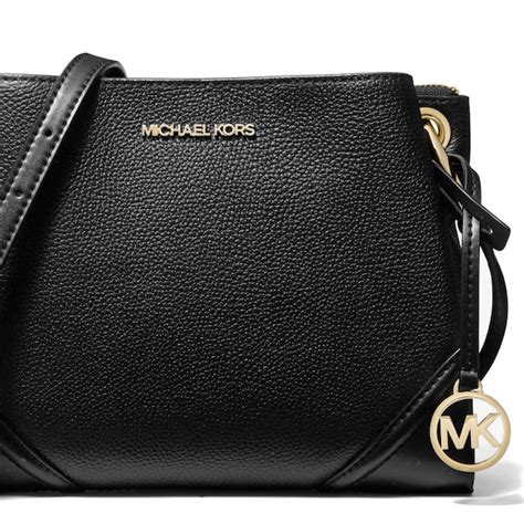 michael kors nicole large pebbled leather crossbody bag - black